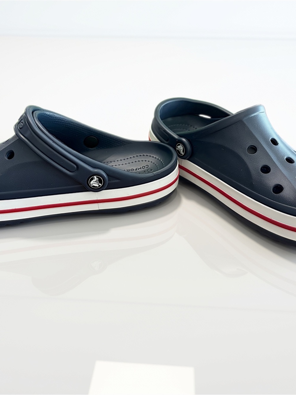 CROCS Adult Unisex Navy Clog with Red and White Stripe